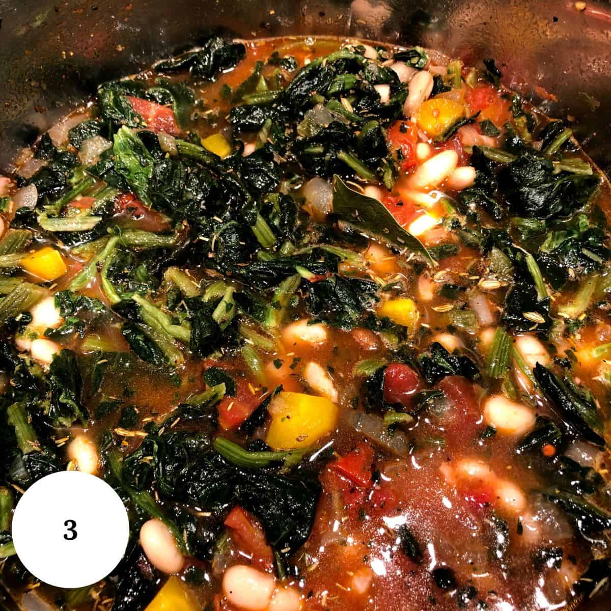 adding in the rest of the ingredients and simmering the soup