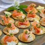 smoked salmon appetizer on rice cracker