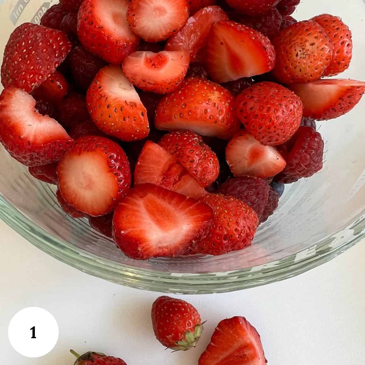 Slicing strawberries. 