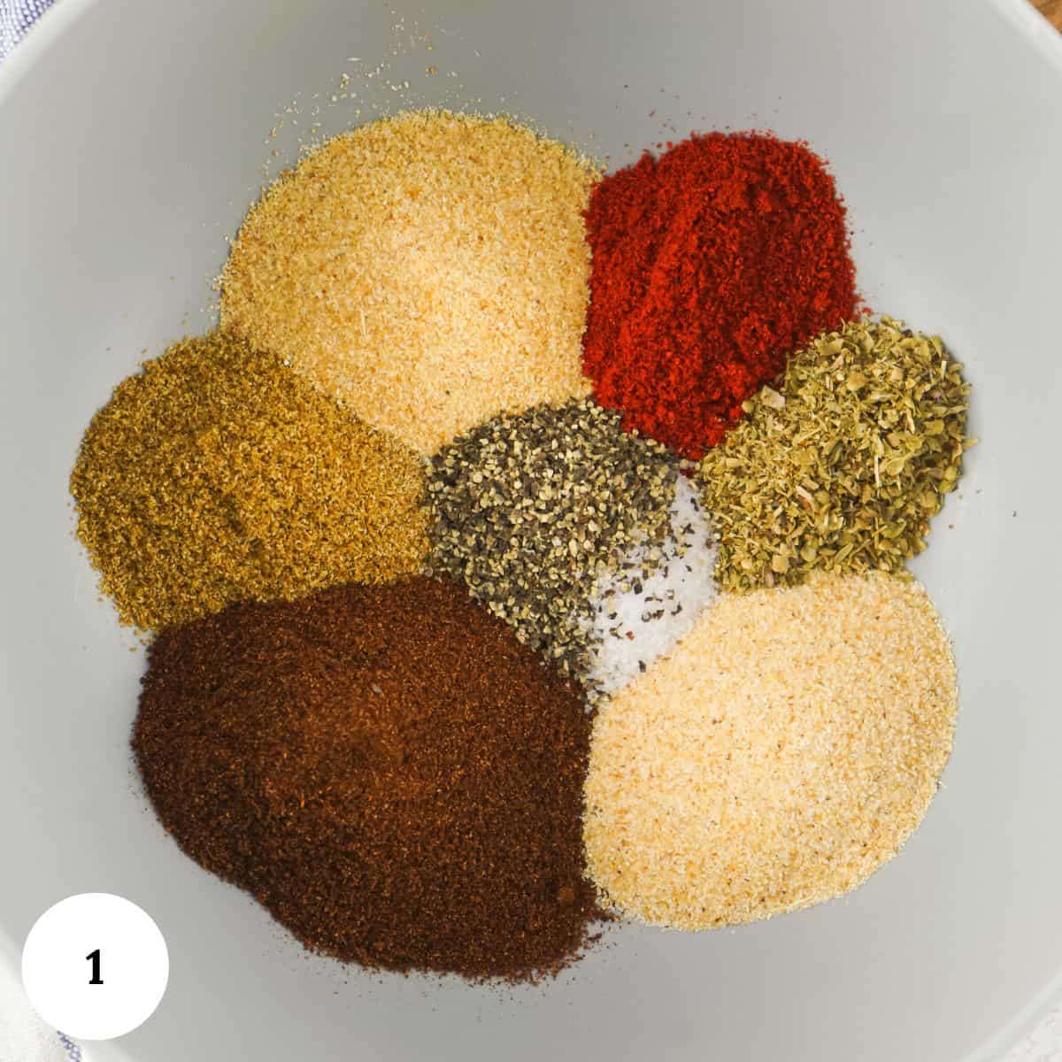 All of the spices in a bowl. 