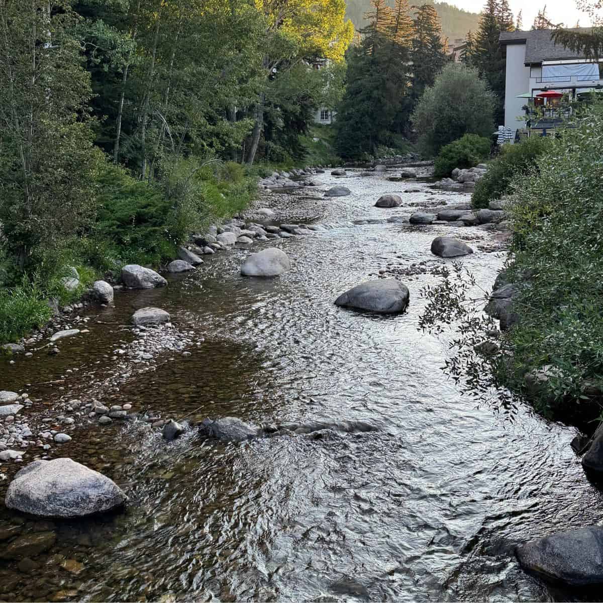 The river in the middle of Vail village.