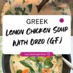 Greek Lemon Chicken Soup with orzo pinterest pin.