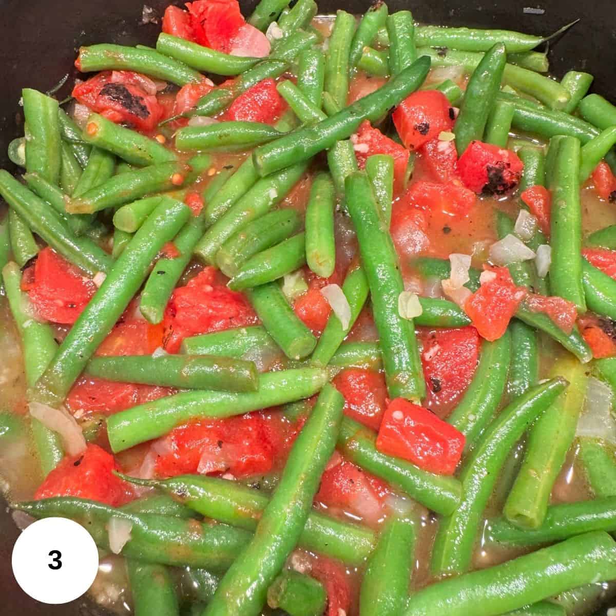Cooked beans still on the stove before going in the oven. 