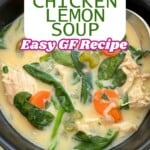 Greek Lemon Chicken Soup with orzo pinterest pin.