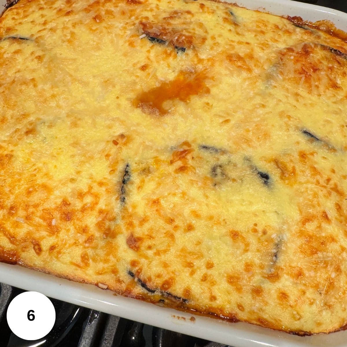 After baking the casserole is browned on top. 