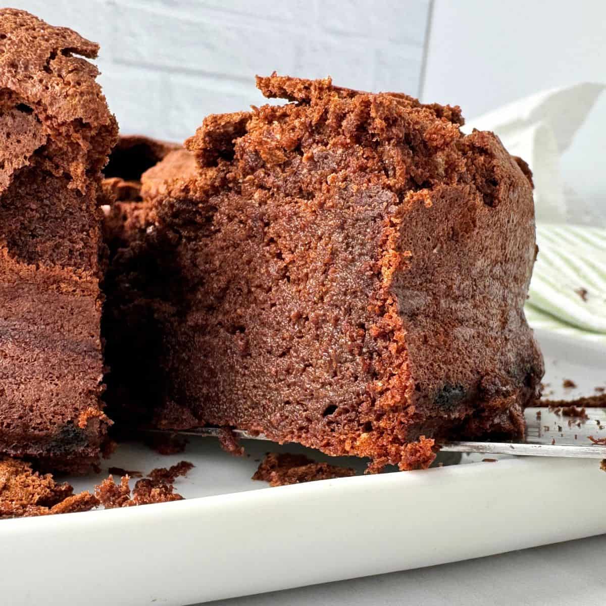 A slice of flourless chocolate cake. 