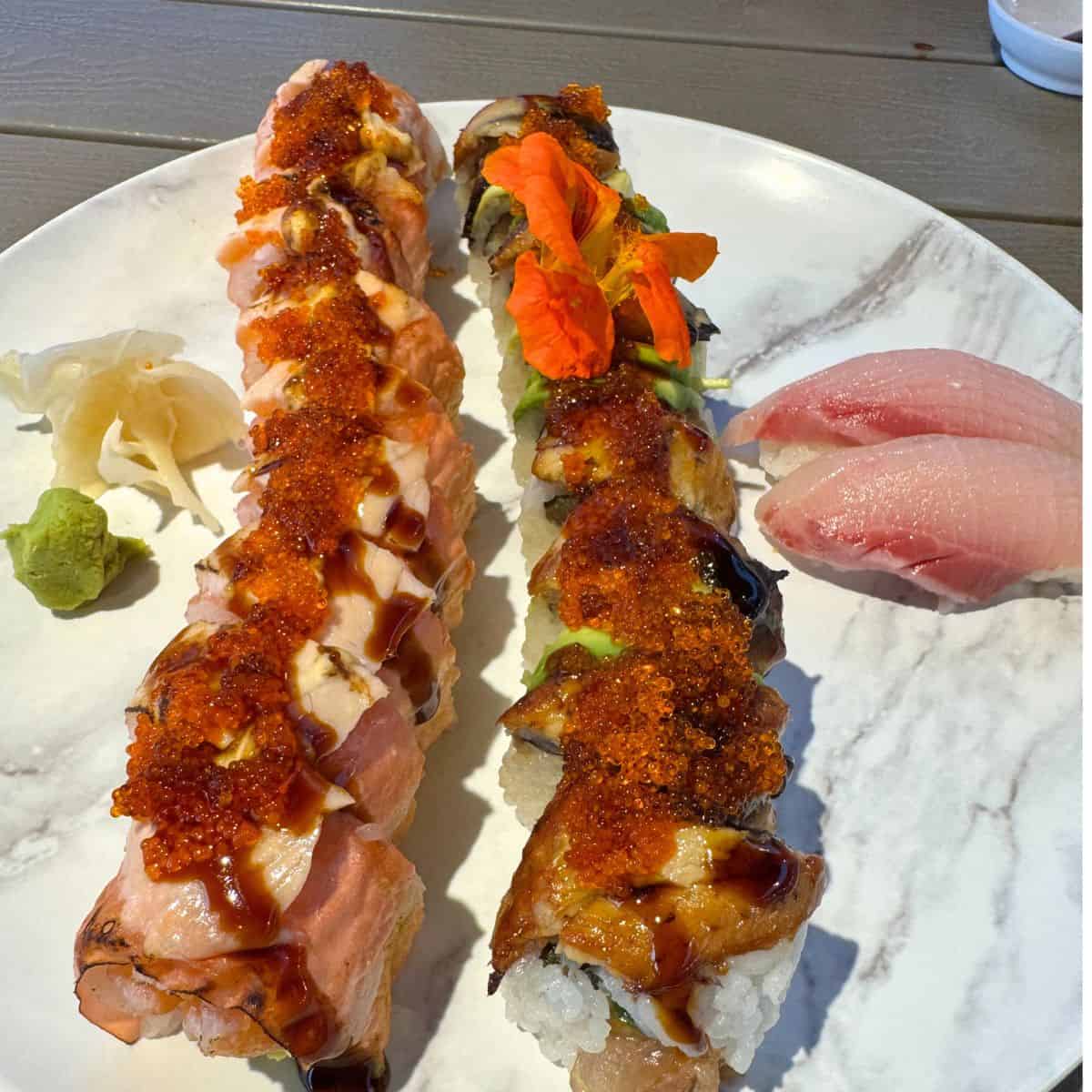 A plate of sushi. 