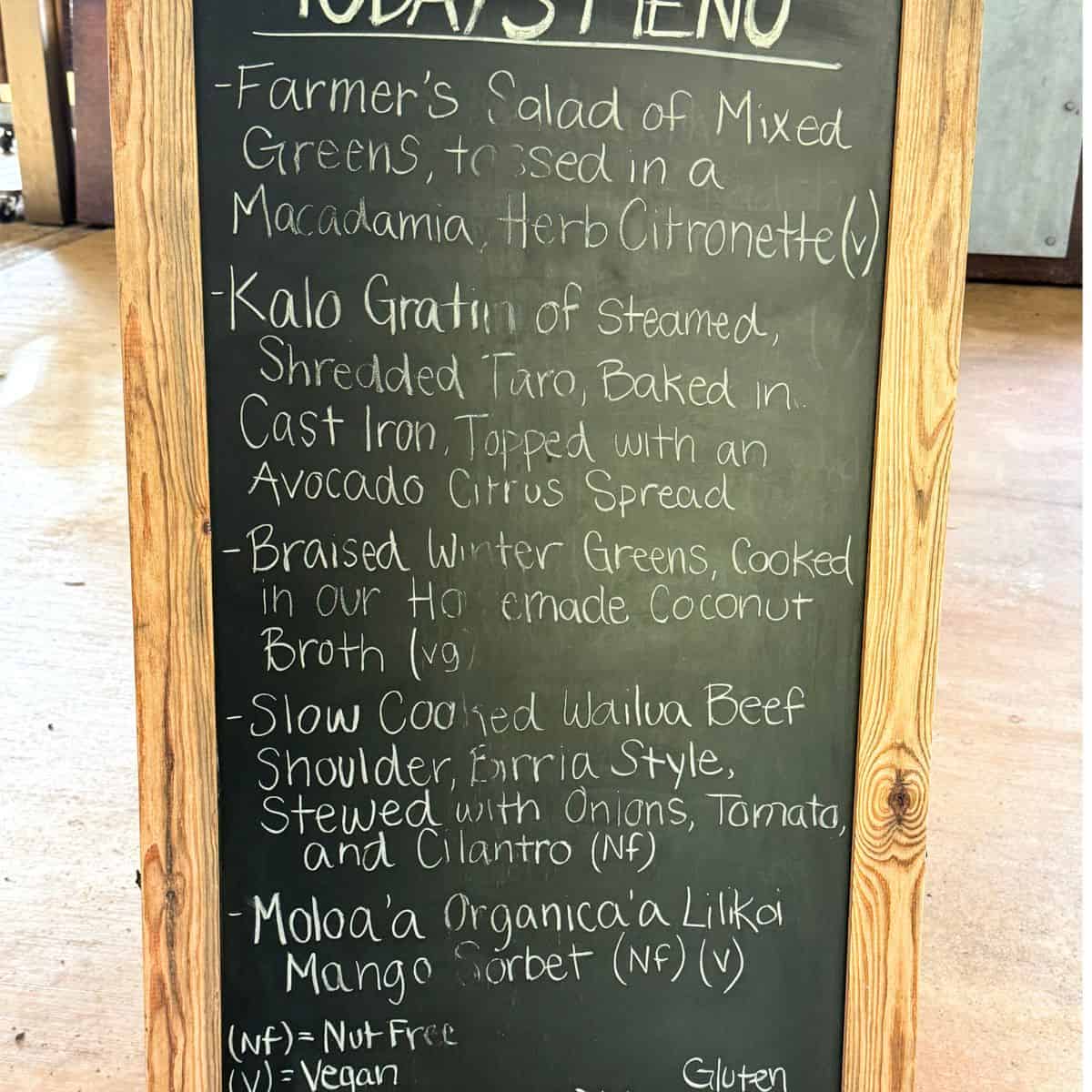 The menu at Common Ground.