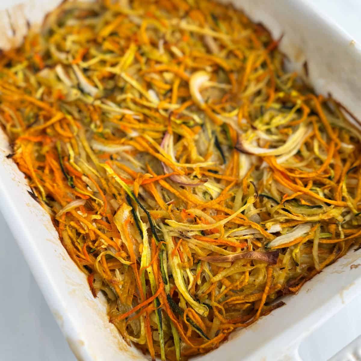 The finished casserole of vegetable kugel. 