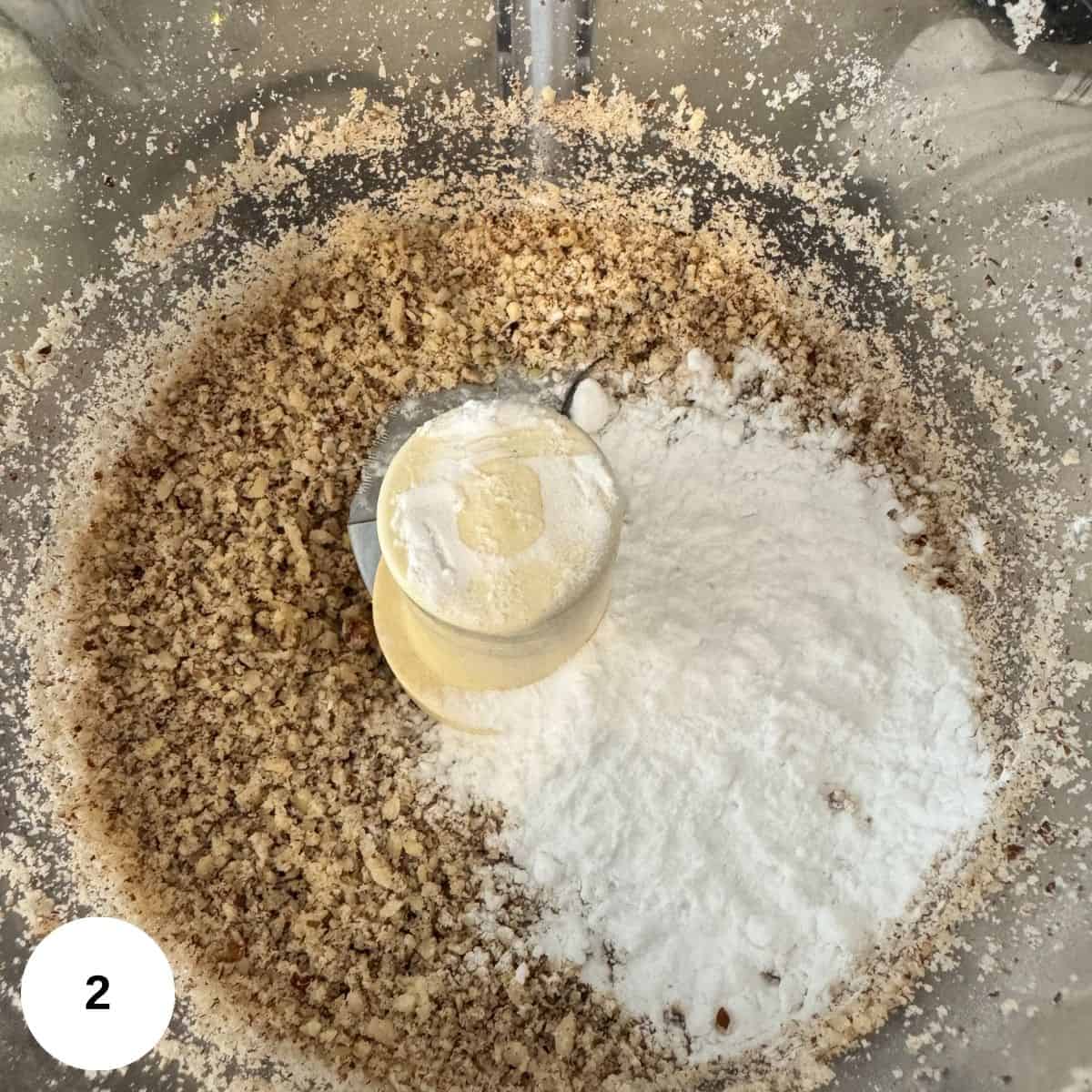 Processing the nuts in a food processor. 