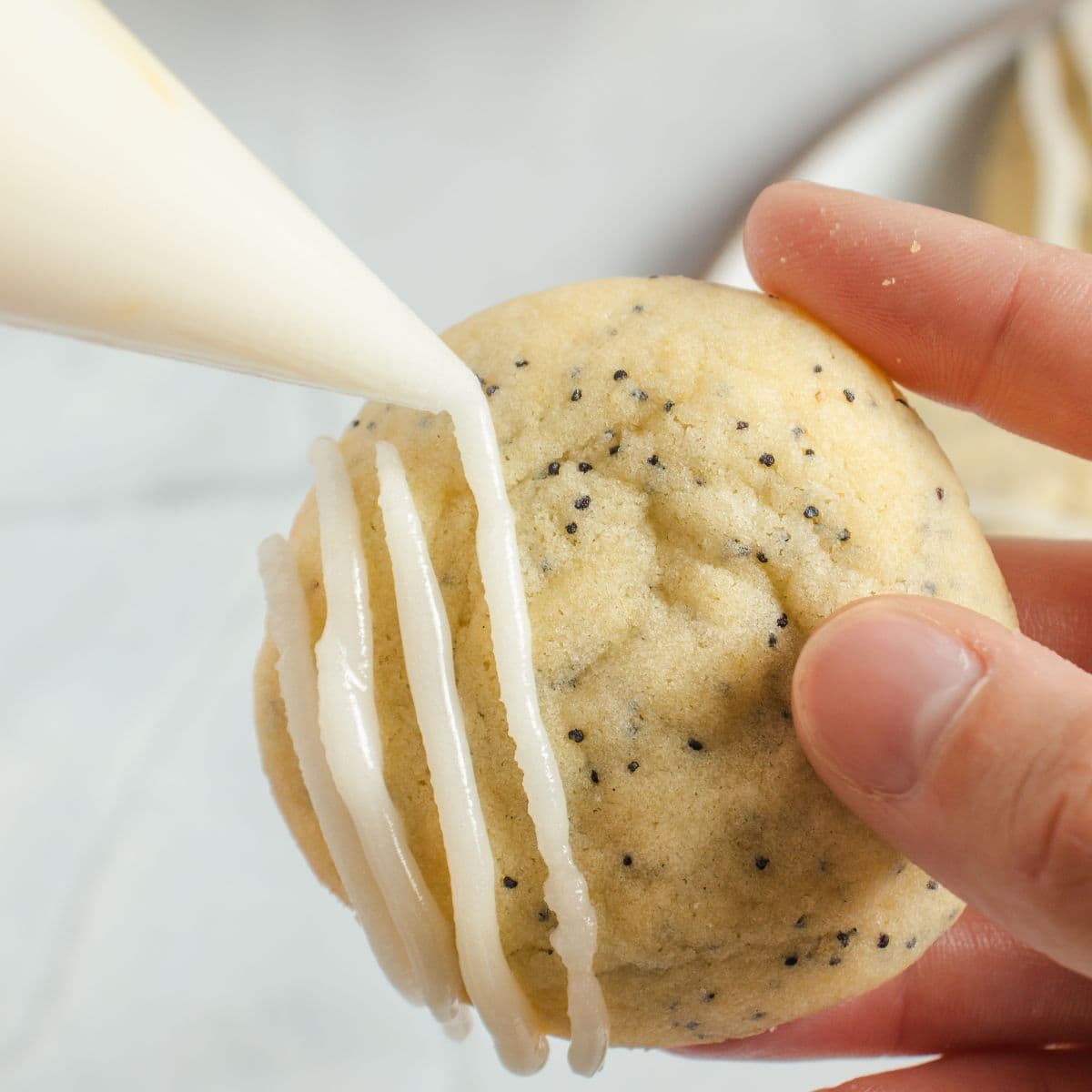 Glazing the lemon poppy seed cookie.