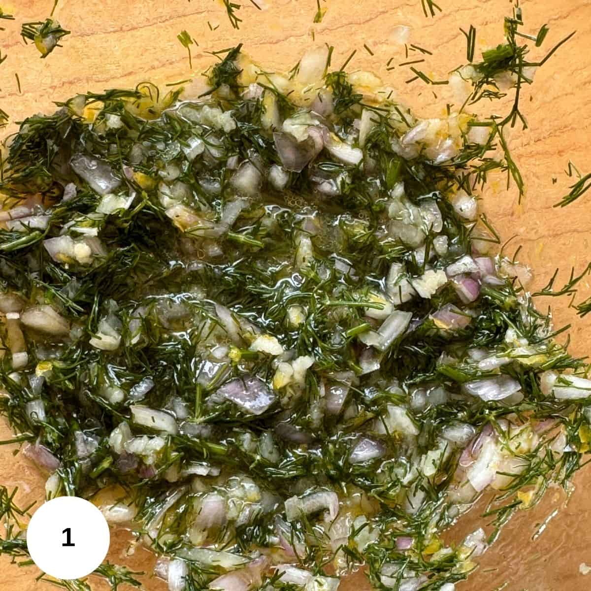 Making the sauce in a small bowl. 