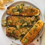 Broiled zucchini topped with a panko and mozzarella crust.