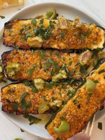 Broiled zucchini topped with a panko and mozzarella crust.